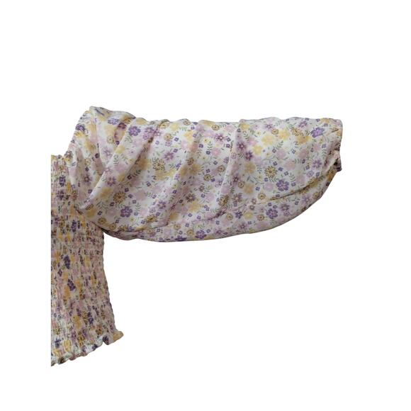 Love Tree Women's Size Large Floral Crop  Smocked Square Neck Summer Boho Top - Picture 4 of 12